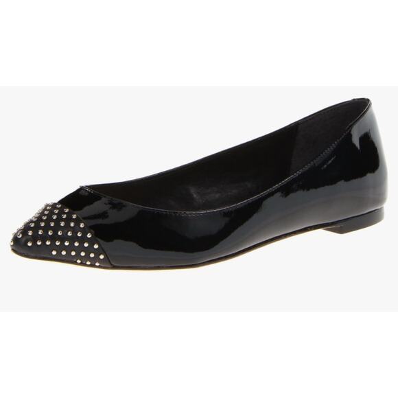 LOEFFLER RANDALL NATALIE BLACK PATENT LEATHER POINT TOE SILVER STUDDED FLATS 10B - Picture 5 of 11